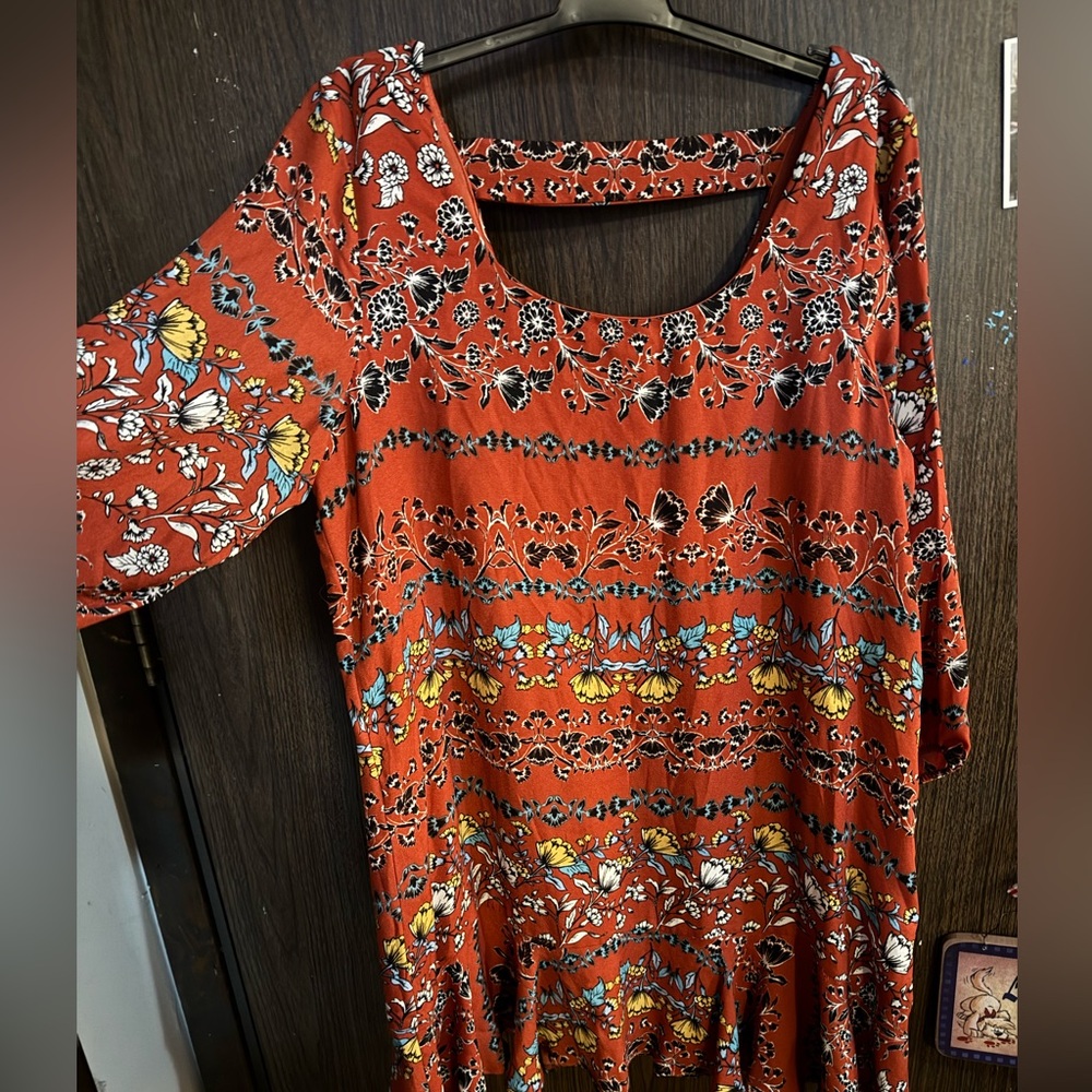 Womens As You Wish Floral Red Dress with Scoop Neck size xl